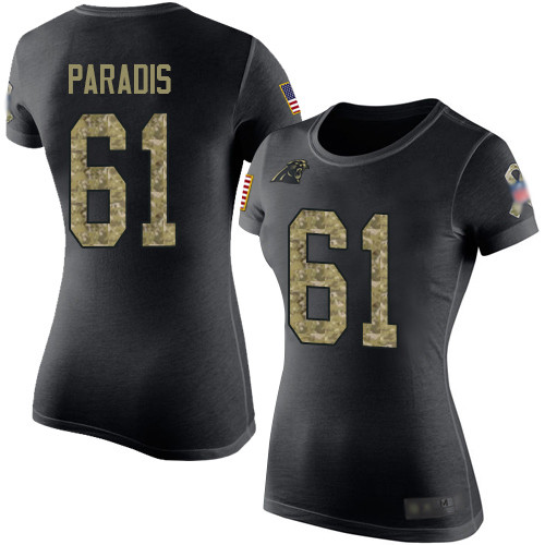 Carolina Panthers Black Camo Women Matt Paradis Salute to Service NFL Football #61 T Shirt